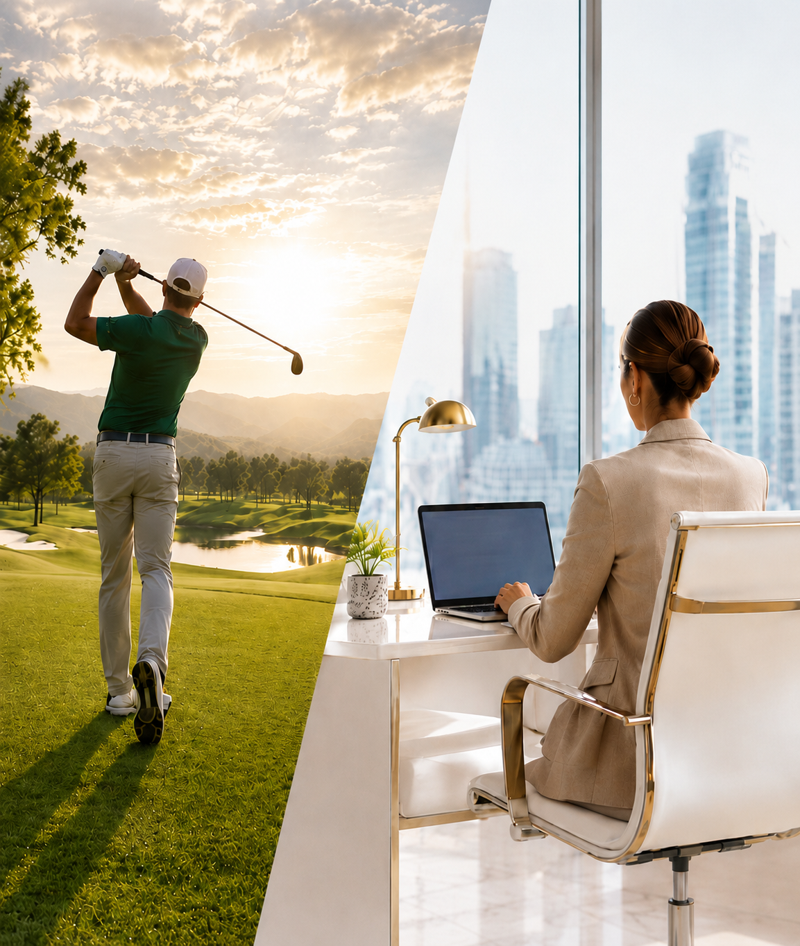 A golfer on the course and an executive at work - performance everywhere